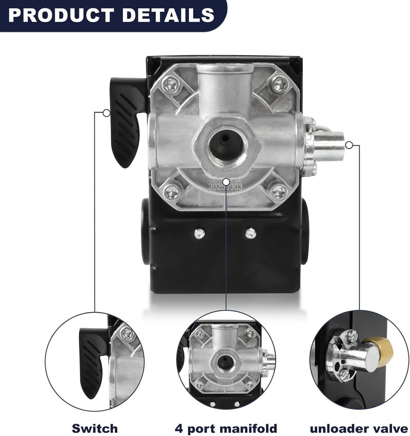 uhzz 23474570 Pressure Switch Two Stage Compressor - for Ingersoll-Rand Air Compressor Pressure Switch 2340, 2475, 2545, 7100 W/Unloader and On/Off - Image 3